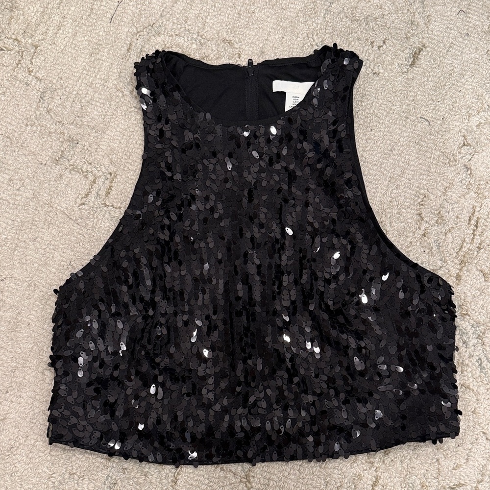H&M Black Sequin Crop Top